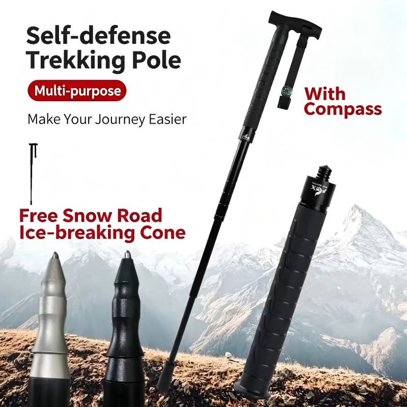 Telescopic Hiking Trekking Pole with Self-Defense Baton