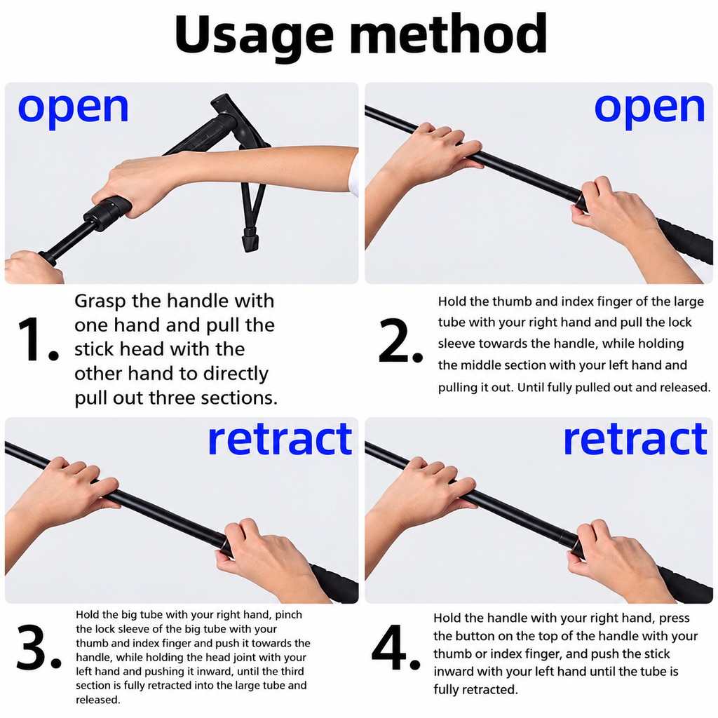 Telescopic Hiking Trekking Pole with Self-Defense Baton