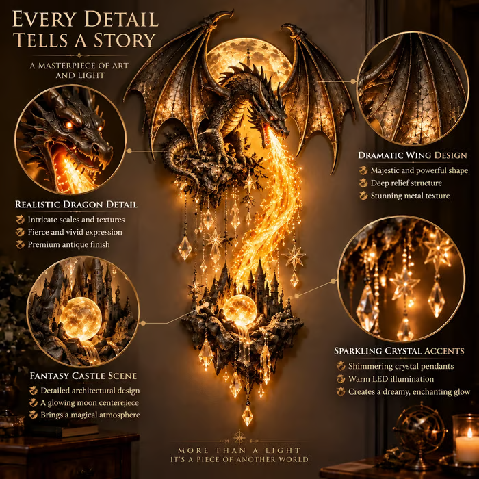 🔥 49% OFF – 🐉 Dragonfire Moonlight Wall Lamp | Enchanted Fantasy Castle Decor 🌙
