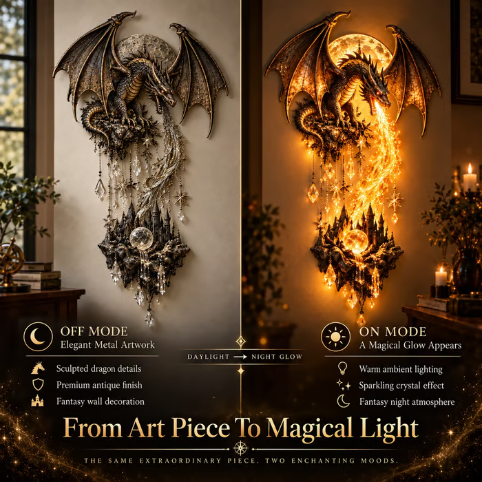 🔥 49% OFF – 🐉 Dragonfire Moonlight Wall Lamp | Enchanted Fantasy Castle Decor 🌙