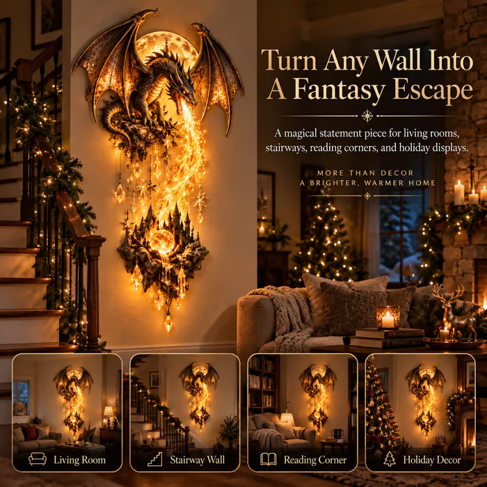 🔥 49% OFF – 🐉 Dragonfire Moonlight Wall Lamp | Enchanted Fantasy Castle Decor 🌙