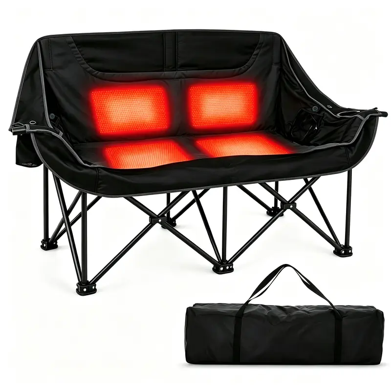 Heated Double Folding Camping Chair, Portable Heated Double-Seater Sofa