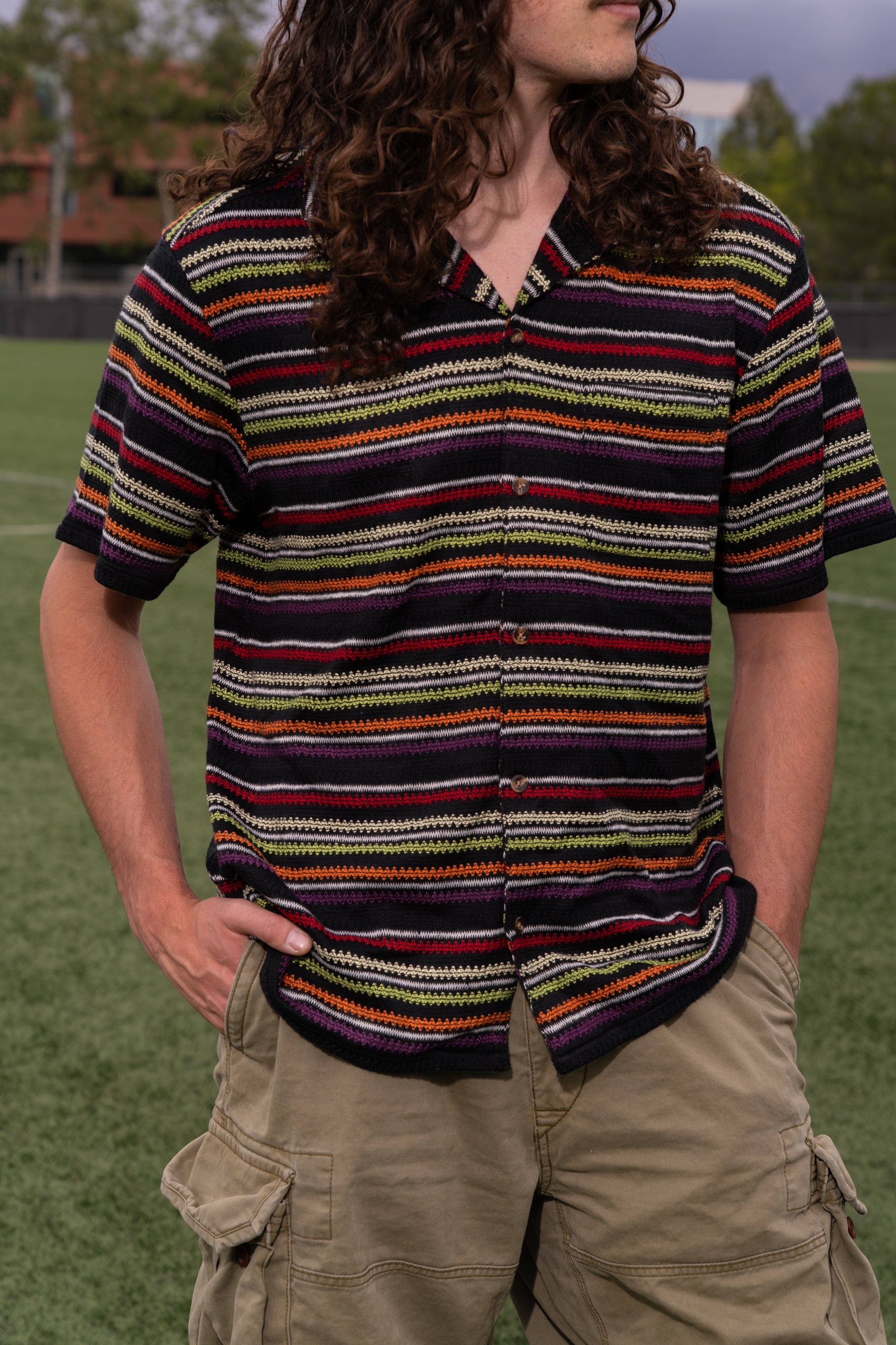 Knit Stripe Camp Shirt