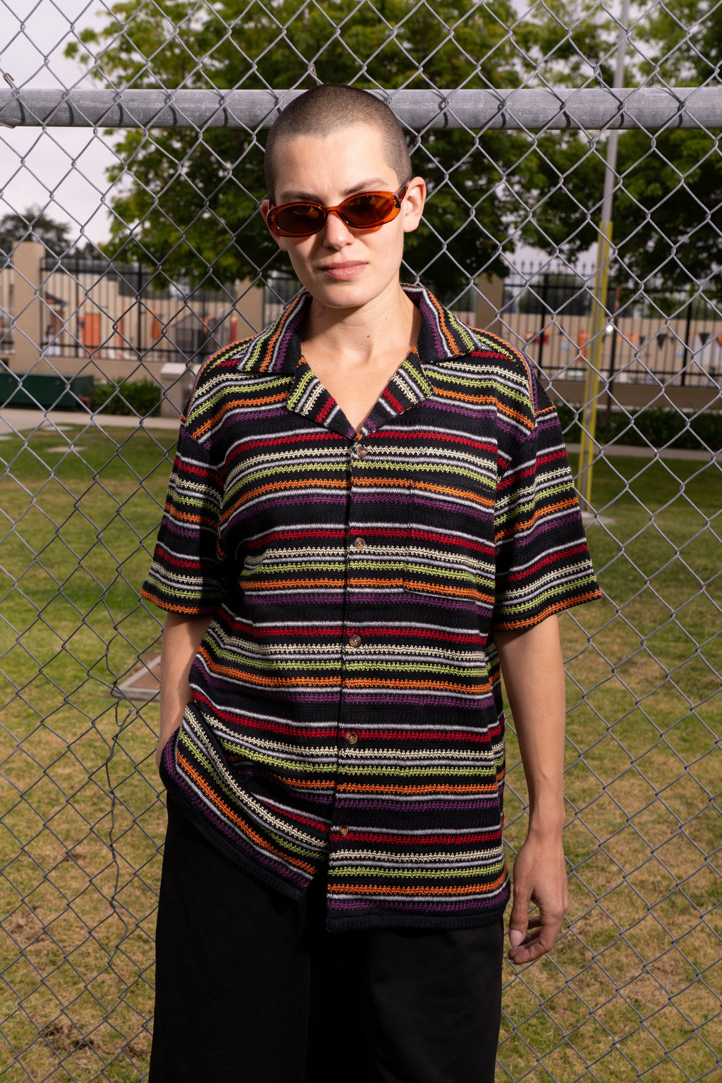 Knit Stripe Camp Shirt